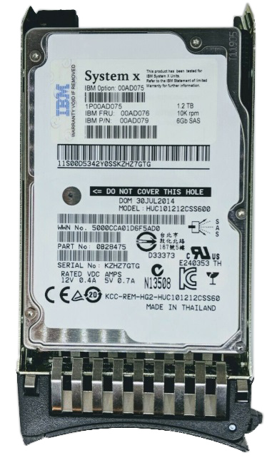 00AD075 | IBM 1.2TB 10000RPM SAS 6Gb/s 2.5-inch G2 Hot-pluggable Hard Drive with Tray