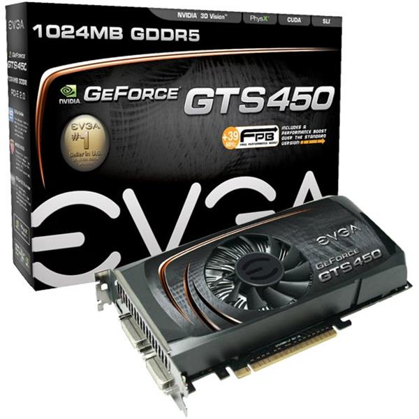 01G-P3-1450-RX | EVGA GeForce GTS 450 1GB 128-Bit GDDR5 PCI Express 2 x16 HDCP Ready SLI Support Video Graphics Card