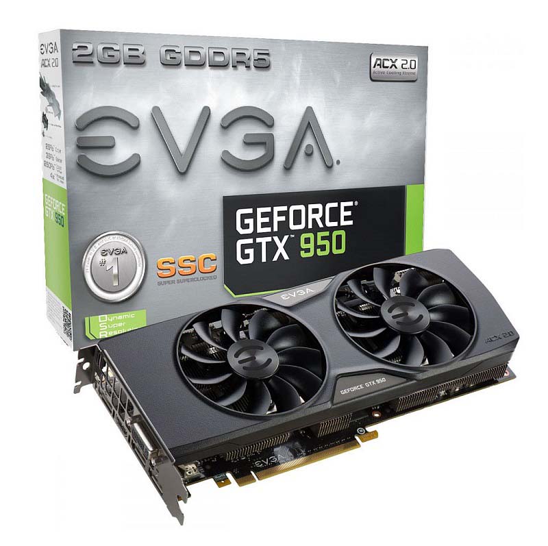 02G-P4-1954-KR | EVGA GeForce GTX 950 2GB Gaming (DP, HDMI, Dual DVI), Silent Cooling Graphics Card