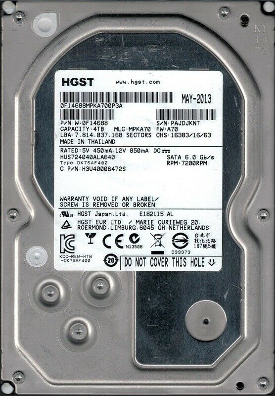 0F14688 | HGST UltraStar 7K4000 4TB 7200RPM SATA 6Gb/s 64MB Cache 3.5-inch Internal Hard Drive