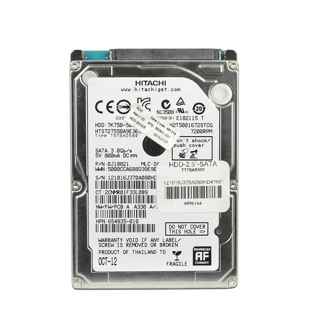 0J18821 | Hitachi 500GB 7200RPM SATA 3Gb/s 2.5-inch 16MB Cache Hard Drive