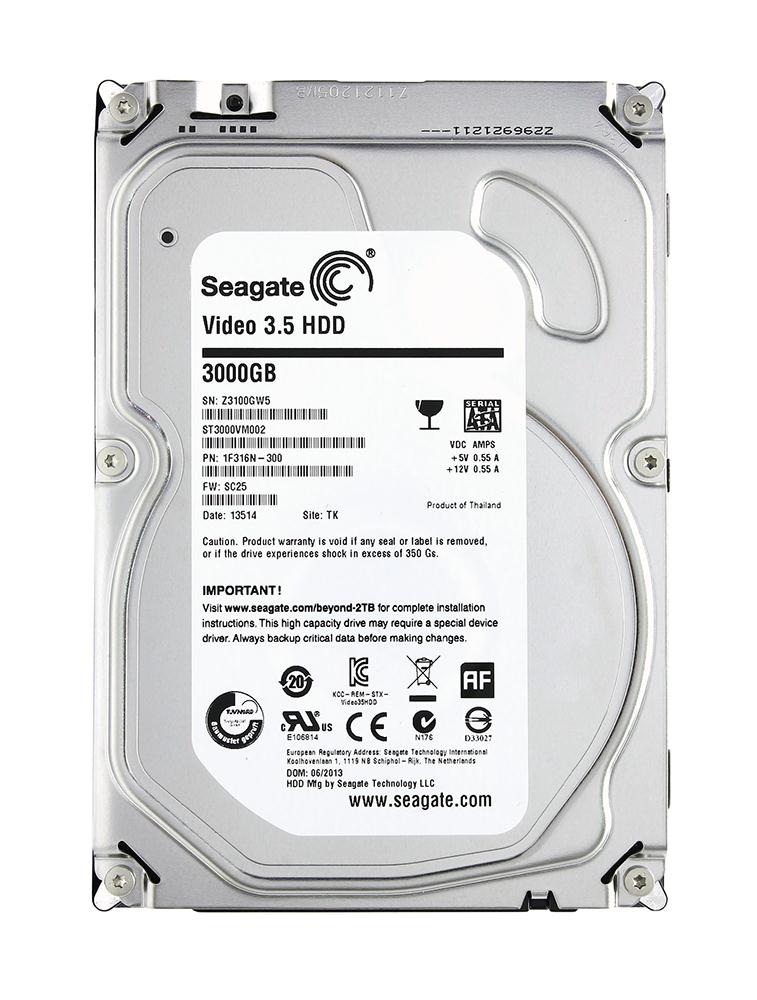1F316N-300 | Seagate Video 3.5 3TB 5900RPM SATA 6Gbps 64MB Cache 3.5-inch Internal Hard Drive