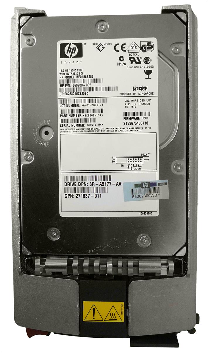 271837R-011 | HP 18.2GB 15000RPM Ultra-320 SCSI Hot-Pluggable LVD 80-Pin 3.5-inch Hard Drive
