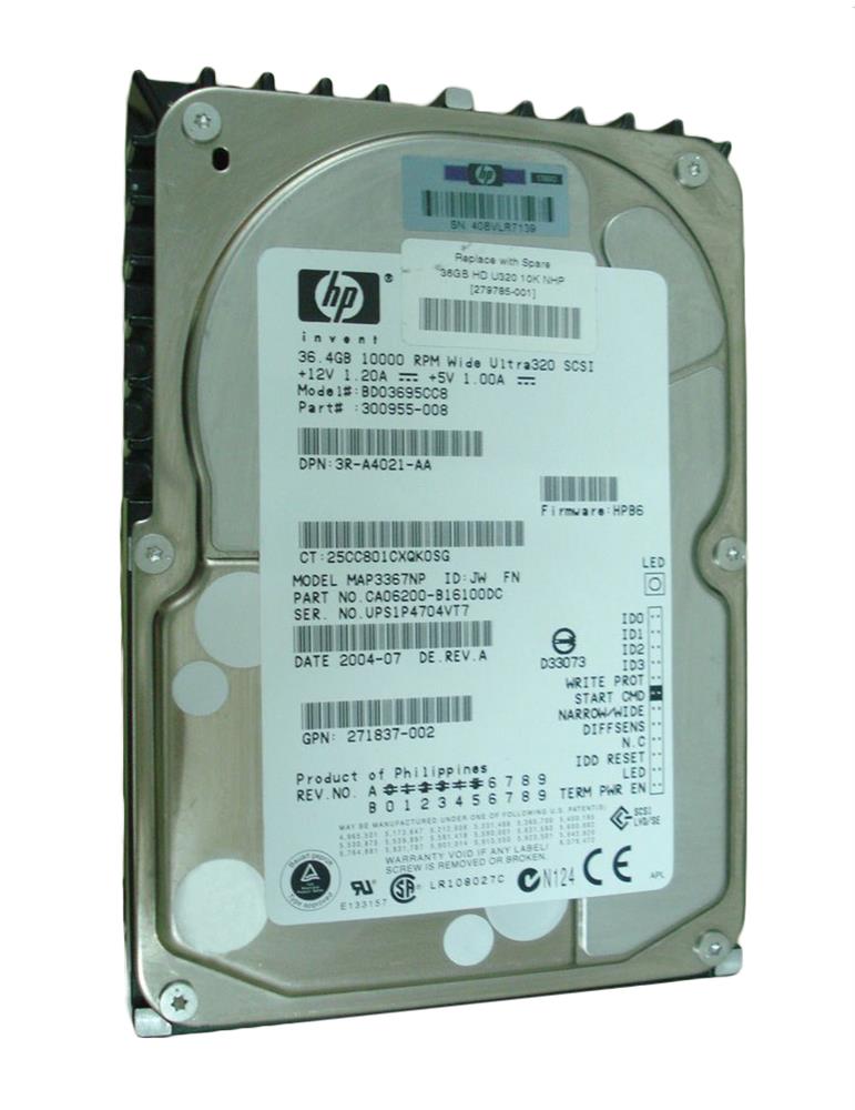 300955R-008 | HP 36.4GB 10000RPM Ultra-320 SCSI non Hot-Plug LVD 68-Pin 3.5-inch Hard Drive