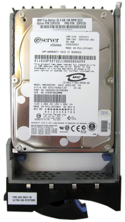 33P3373 | IBM 36GB 10000RPM Ultra-320 SCSI 3.5-inch Hot-pluggable Hard Drive with Tray