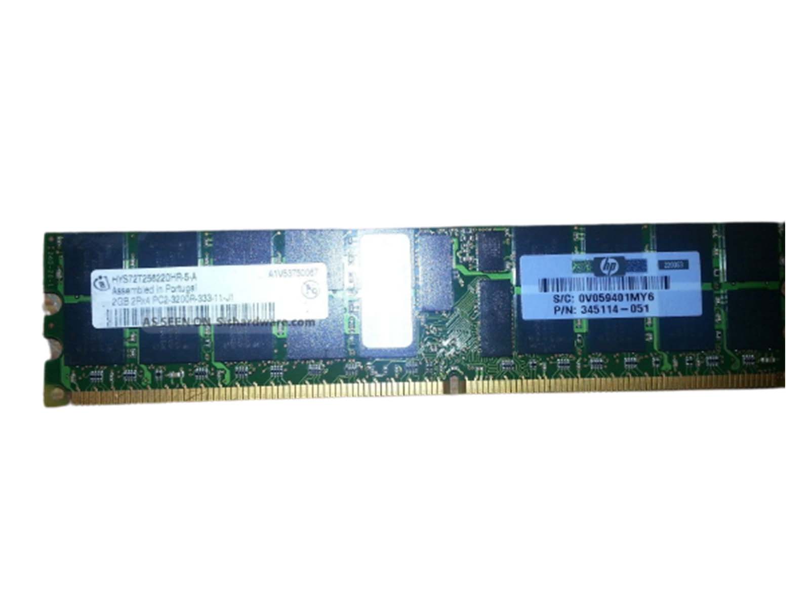 345114-051 | HP 2GB (1X2GB) 400MHz PC2-3200 CL3 ECC Registered DDR2 SDRAM DIMM Memory Module for ProLiant Server DL580 G3/ML570 G3