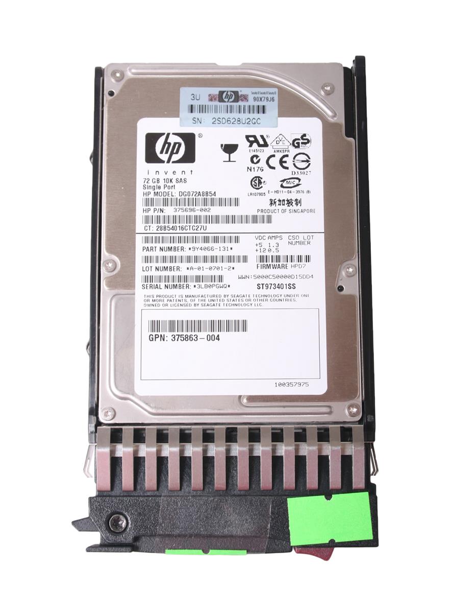 375696R-002 | HP 73GB 10000RPM SAS 3GB/s Hot-Pluggable Single Port 2.5-inch Hard Drive