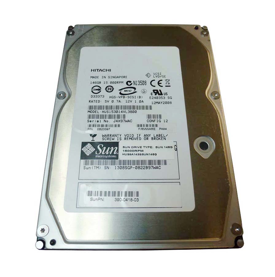 390-0418-02 | Sun 146GB 15000RPM Ultra-320 SCSI LVD Hot-Pluggable 80-Pin 3.5-inch Hard Drive