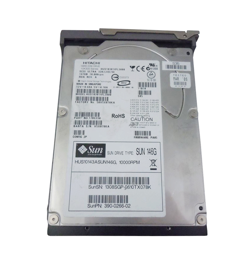 3900266 | Sun 146GB 10000RPM Ultra-320 SCSI LVD Hot-Pluggable 80-Pin 3.5-inch Hard Drive