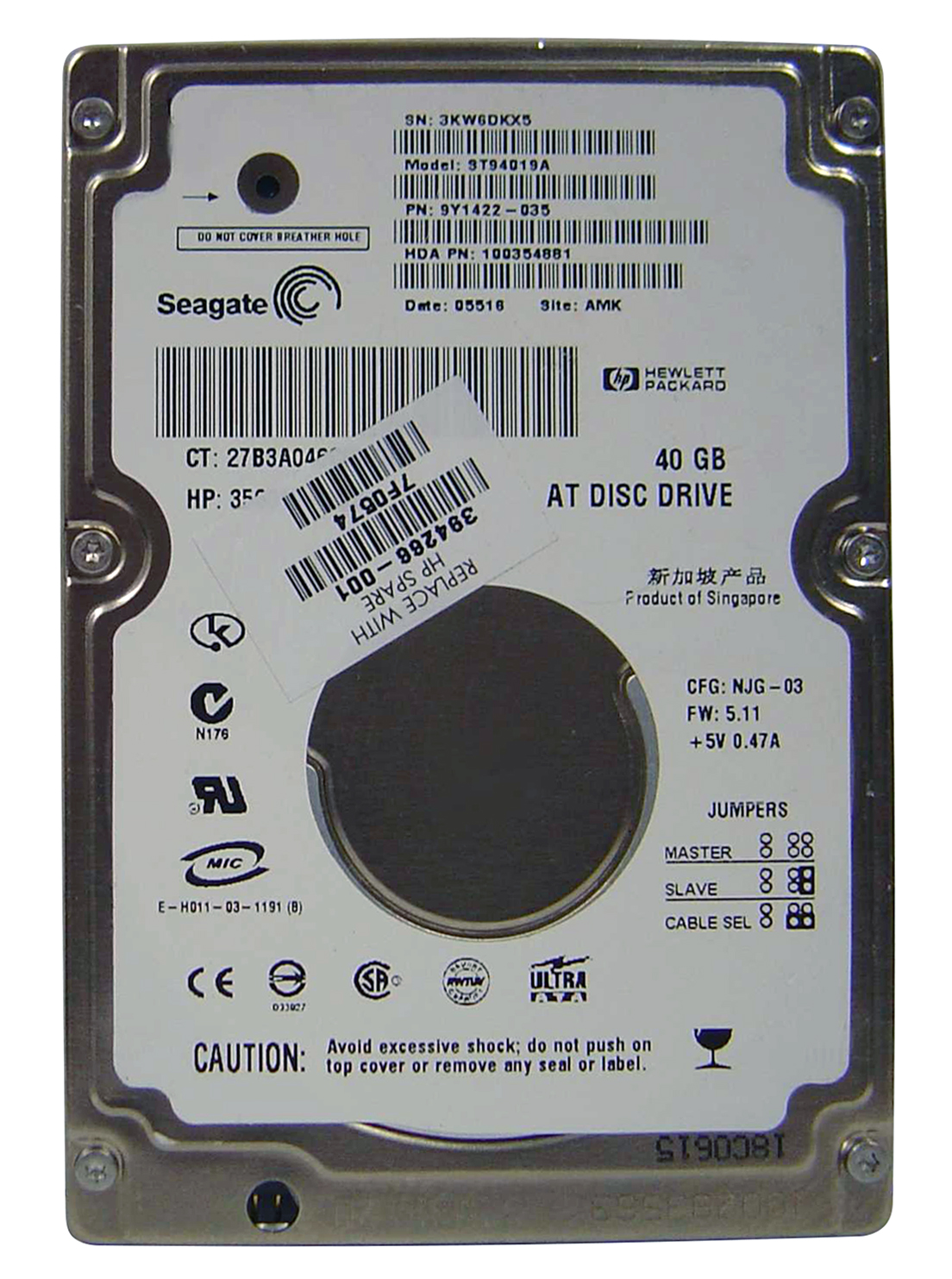 394266R-001 | HP 40GB 5400RPM IDE Ultra ATA-100 2.5-inch Hard Drive