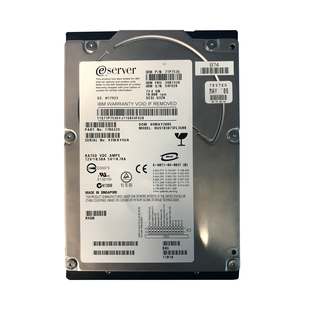 39R7320 | IBM 73GB 10000RPM SCSI 68-Pin 3.5-inch Hard Drive