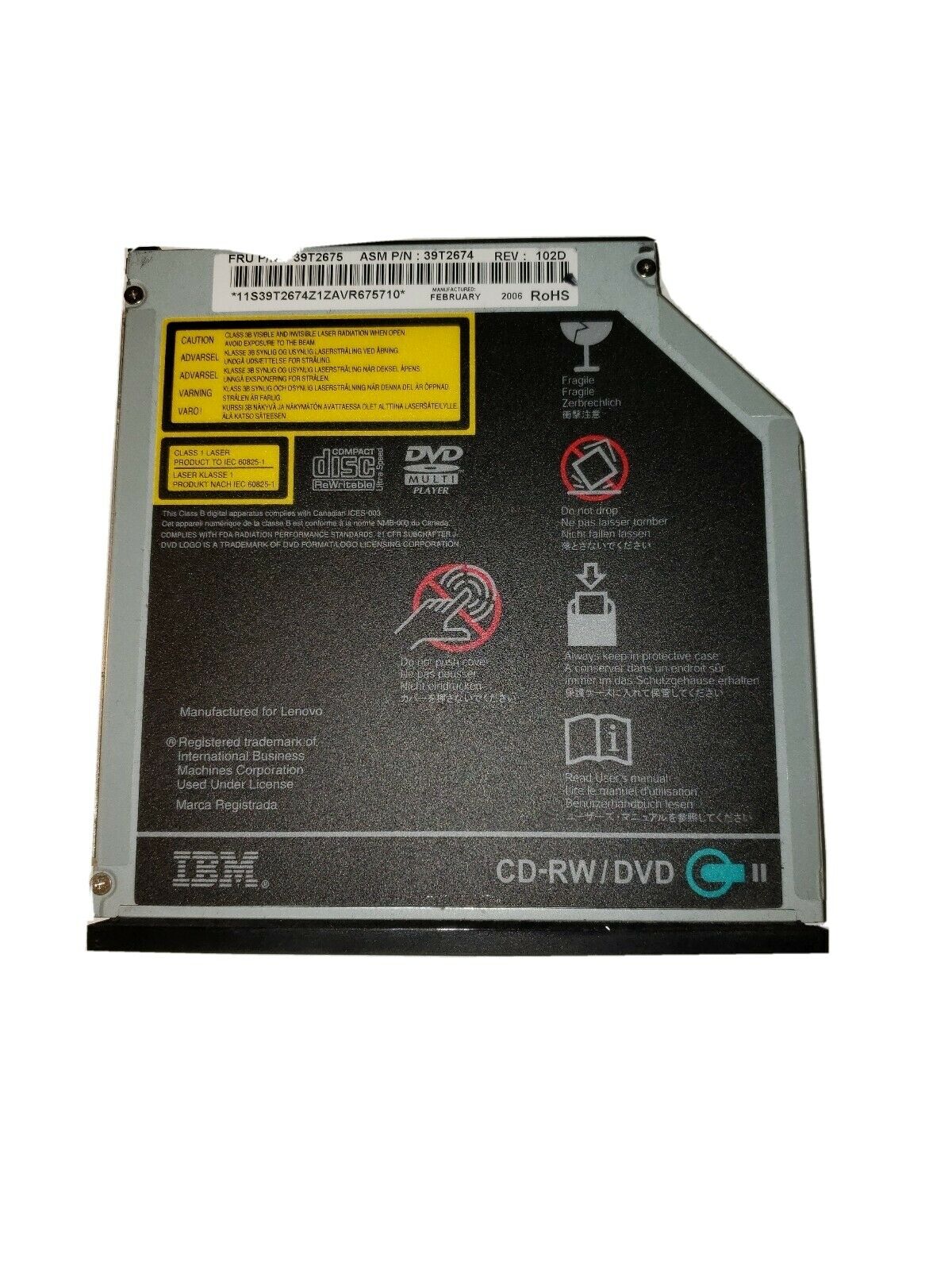 39T2675 | IBM 24X/10X/24X/8X UltraBay IDE Internal Slim-line CD-RW/DVD-ROM Combo II Drive for ThinkPad