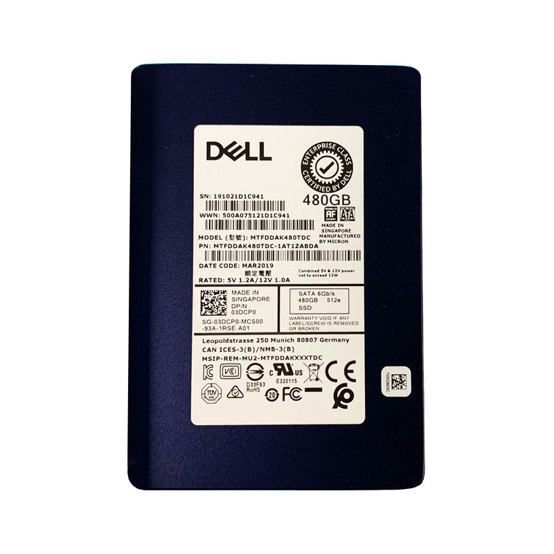3DCP0 | Dell 480GB SATA 6Gb/s 2.5-inch Read Intensive TLC 5200 ECO Enterprise Solid State Drive for 14 Gen. PowerEdge Server