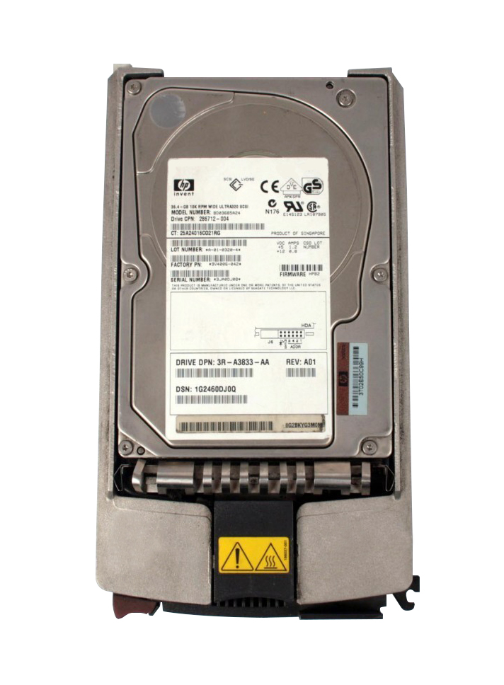 3RA3833R-AA | HP 36.4GB 10000RPM Ultra-320 SCSI Hot-Pluggable LVD 80-Pin 3.5-inch Hard Drive