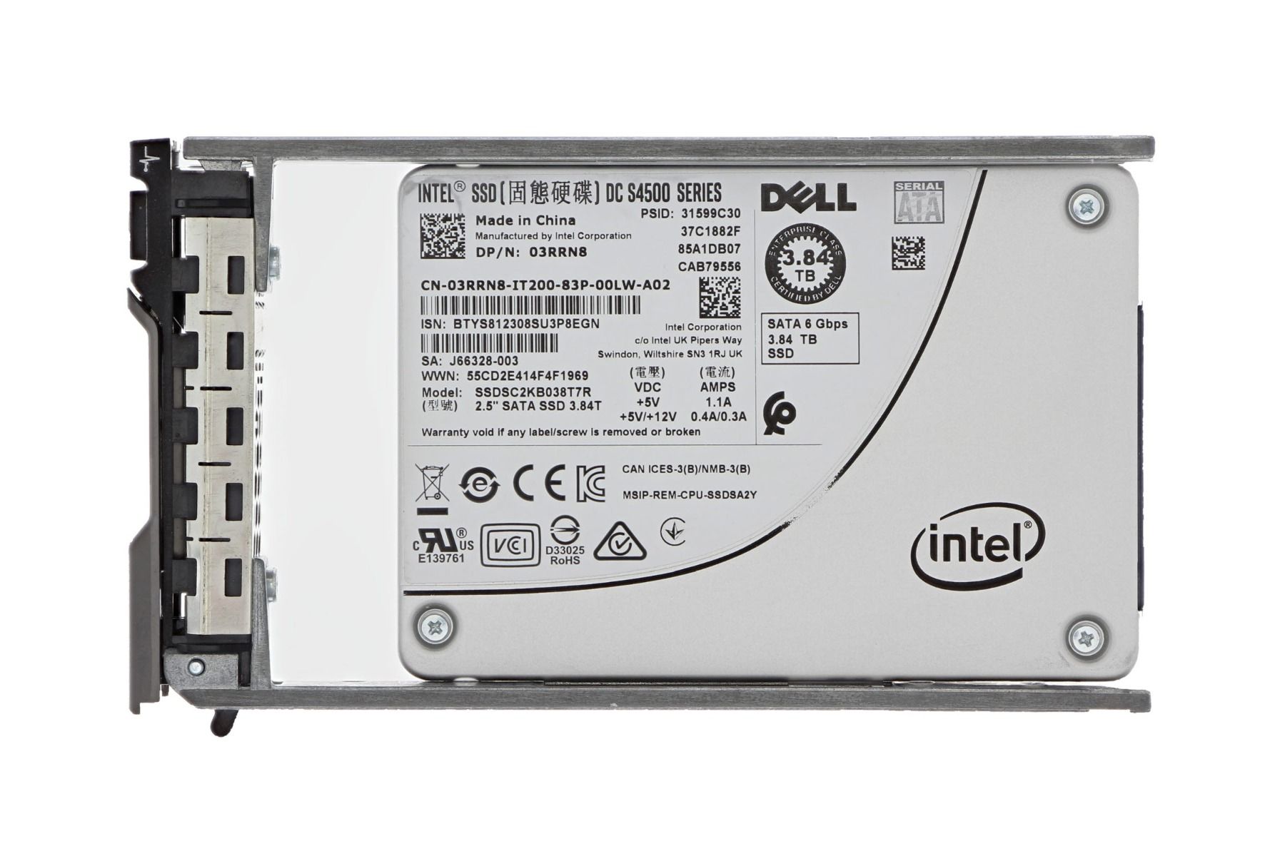 3RRN8 | Dell 3.84TB Read-intensive Triple Level-Cell (TLC) SATA 6Gb/s 2.5-inch Hot-pluggable DC S4500 Series Solid State Drive for PowerEdge Server