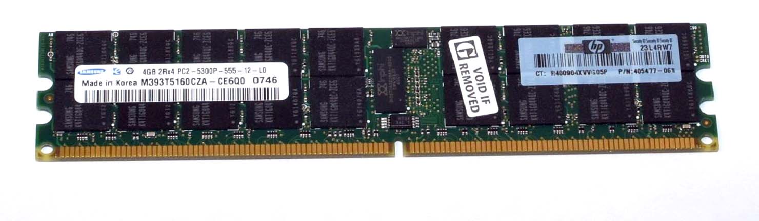 405477-061 | HP 4GB (1X4GB) 667MHz PC2-5300 CL5 ECC Registered Dual Rank DDR2 SDRAM DIMM Memory Module