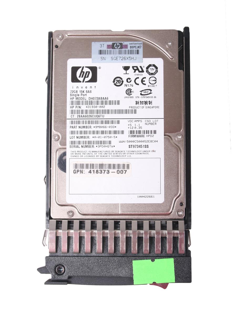 418373-007 | HP 73GB 15000RPM SAS 3GB/s Hot-Pluggable Single Port 2.5-inch Hard Drive