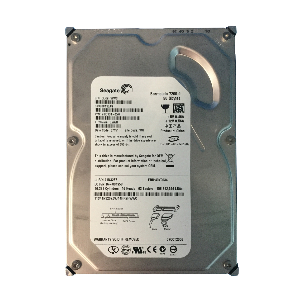 41N3267 | IBM 80GB 7200RPM SATA 3.5-inch Hard Drive