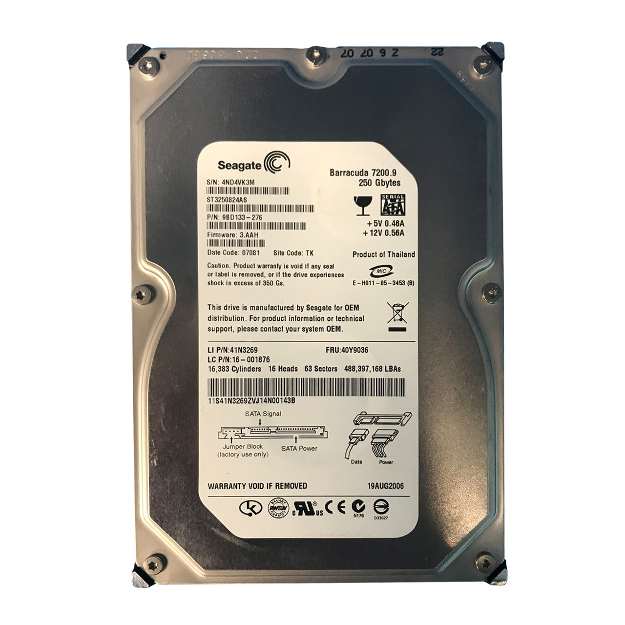 41N3269 | IBM 250GB 7200RPM SATA 3Gb/s 3.5-inch Hard Drive