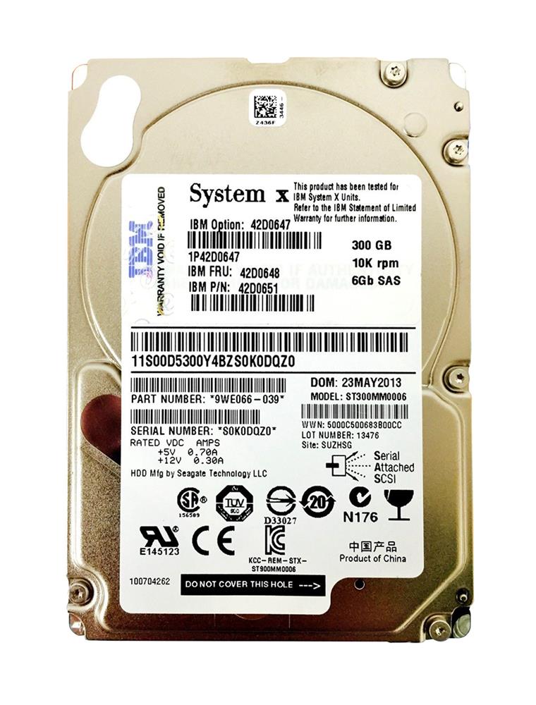 42D0651 | IBM 300GB 10000RPM SAS Gbps 2.5 64MB Cache Hard Drive