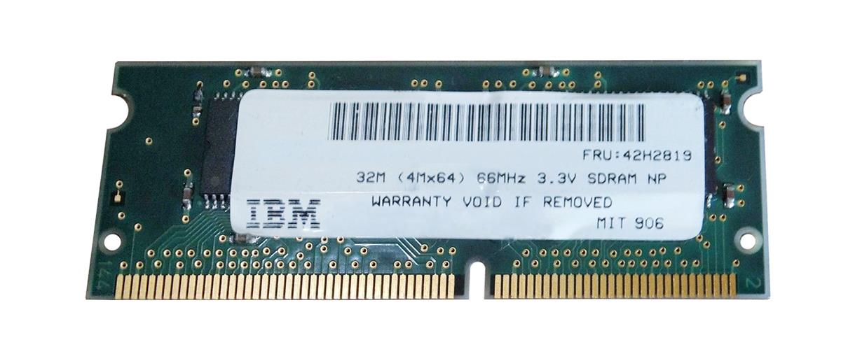 42H2819 | IBM 32MB 66MHz PC66 non-ECC Unbuffered CL2 144-pin SoDimm Memory Module