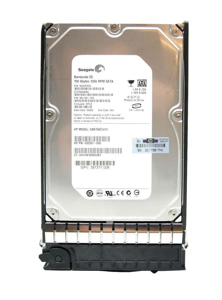 432337-005 | HP 750GB 7200RPM SATA Gbps 3.5 16MB Cache Hot Swap Hard Drive