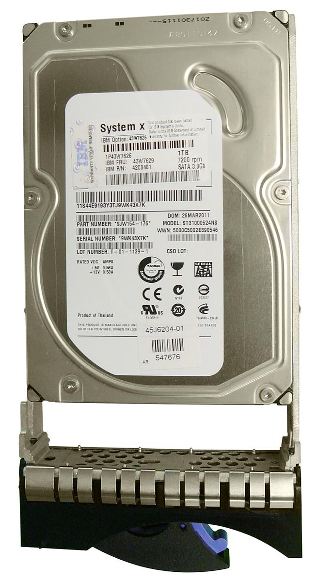 43W7626 | IBM 1TB 7200RPM SATA 3Gb/s 3.5-inch Hard Drive for BladeCenter S 8886 / System X3800