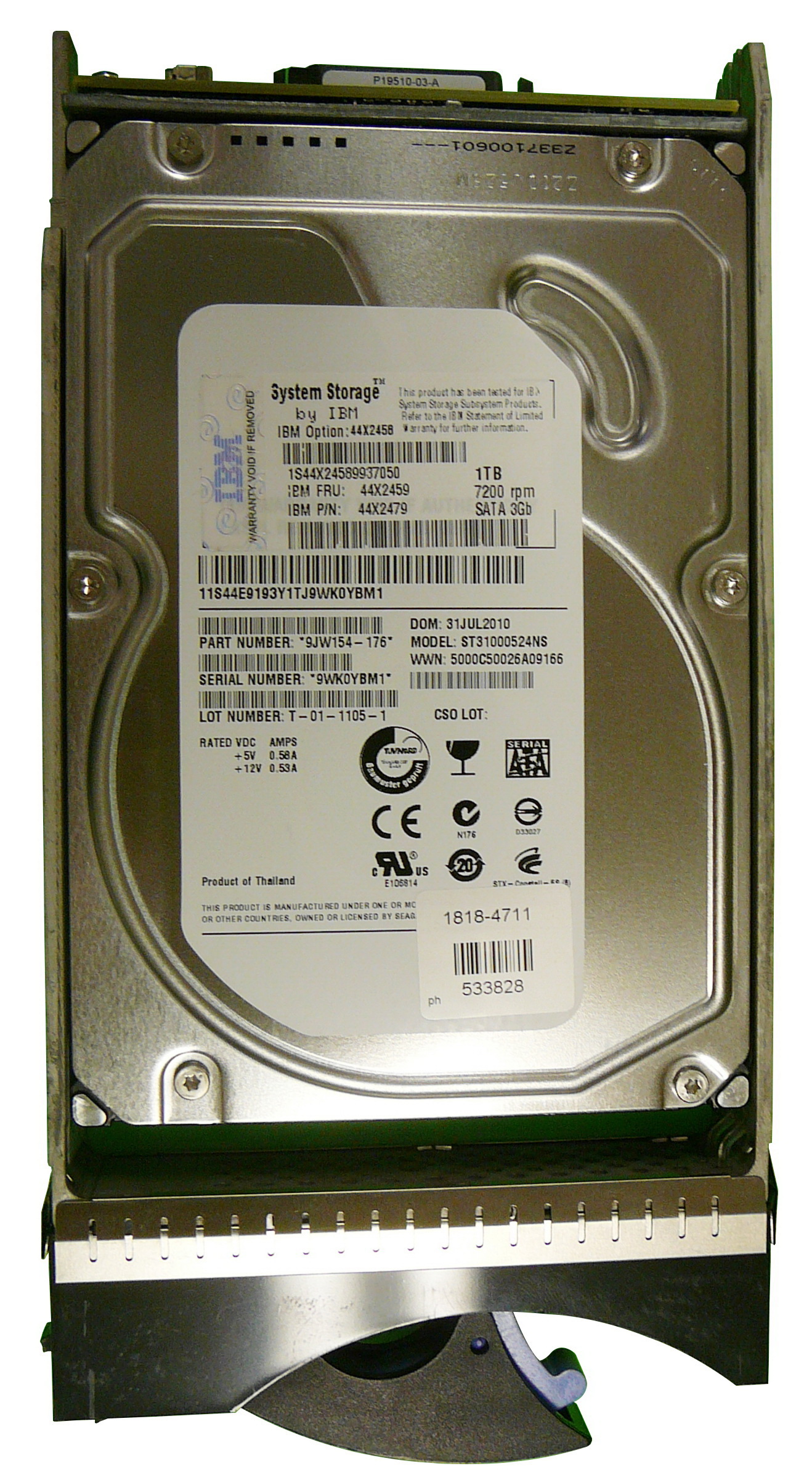 44X2458 | IBM 1TB 7200RPM SATA 3Gb/s 3.5-inch Hot-pluggable Hard Drive with Tray for System Storage DS4000 EXP810, DS4700