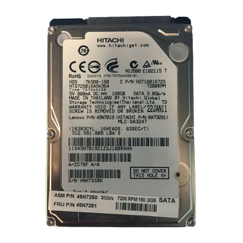45N7250 | IBM 160GB 7200RPM SATA 3Gb/s 2.5-inch Hard Drive