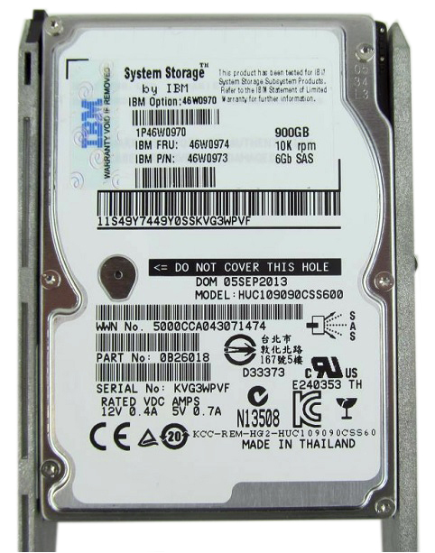 46W0973 | IBM 900GB 10000RPM SAS 6Gb/s 2.5-inch Hot-pluggable Hard Drive with Tray for System Storage EXP2500