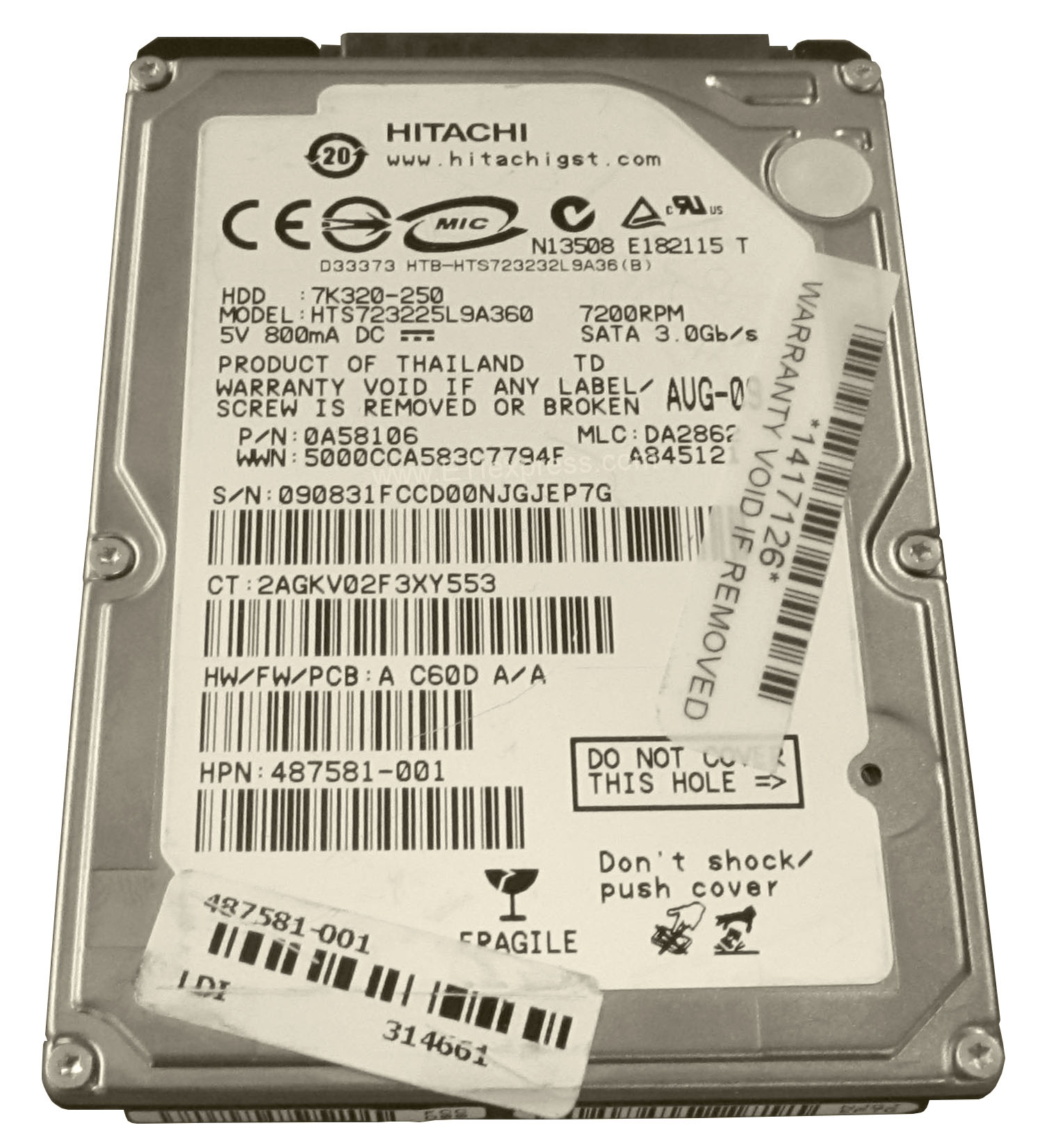 487581-001 | HP 250GB 7200RPM SATA 3GB/s 2.5-inch Hard Drive