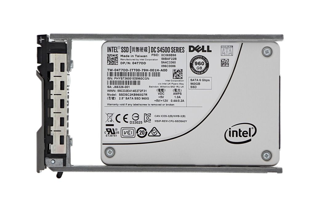 4T7DD | Dell 960GB Read-intensive Triple Level-Cell (TLC) SATA 6Gb/s 2.5-inch Hot-pluggable DC S4500 Series Solid State Drive for 14G PowerEdge Server