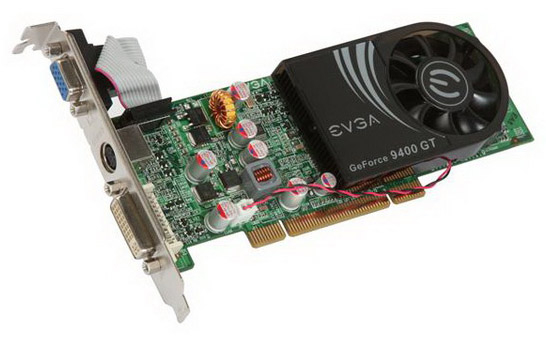 512-P1-N946-LR | EVGA GeForce 9400 GT 512MB DDR2 64-Bit PCI DVI/ D-Sub/ HDTV/ S-Video Out/ HDCP Ready Low Profile Video Graphics Card