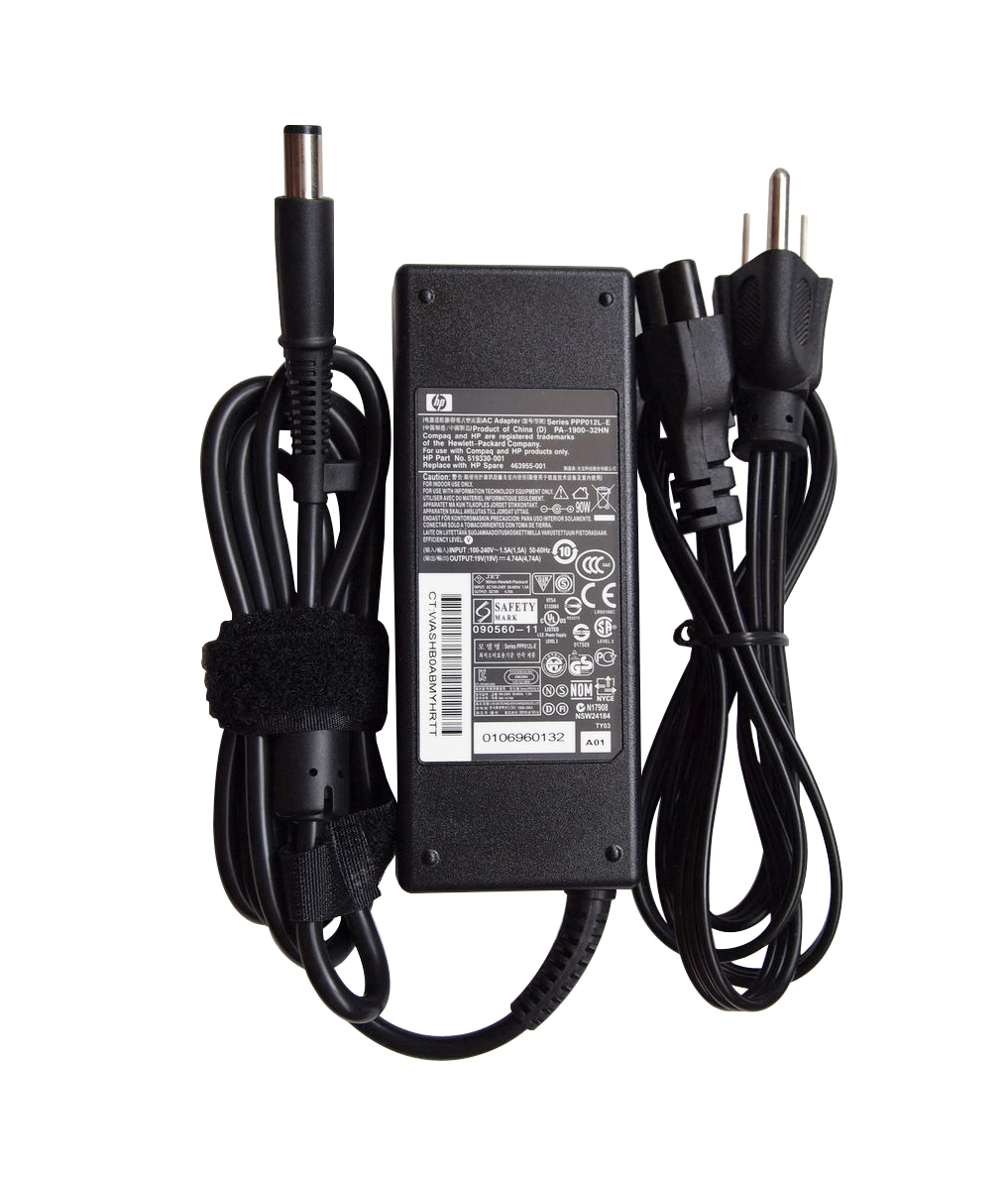 519330-003 | HP 90-Watts 100-240VAC 50-60Hz 1.5A 19VDC Smart Pin Slim AC Power Adapter for NC6000/NC8400/NX8400 Series Notebooks