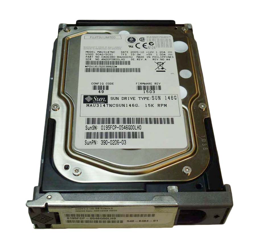 540-6484 | Sun 146GB 15000RPM Ultra-320 SCSI LVD Hot-Pluggable 80-Pin 3.5-inch Hard Drive