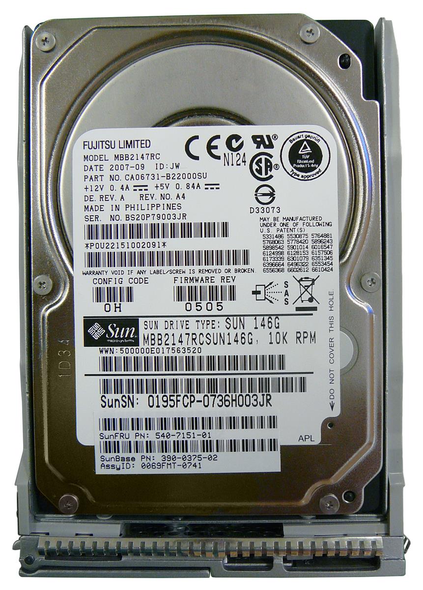 540-7151 | Sun 146GB 10000RPM SAS 3GB/s Hot-Pluggable 2.5-inch Hard Drive