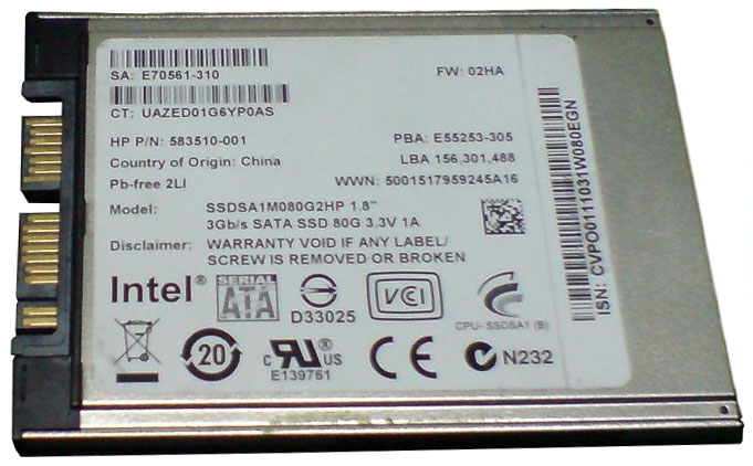 583510-001 | HP 80GB Multi-Level Cell SATA 3GB/s 1.8-inch Solid State Drive