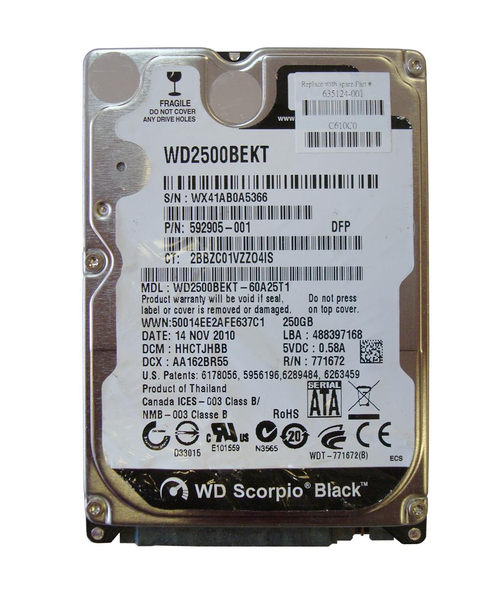 592905-001 | HP 250GB 7200RPM SATA 3GB/s 2.5-inch Hard Drive