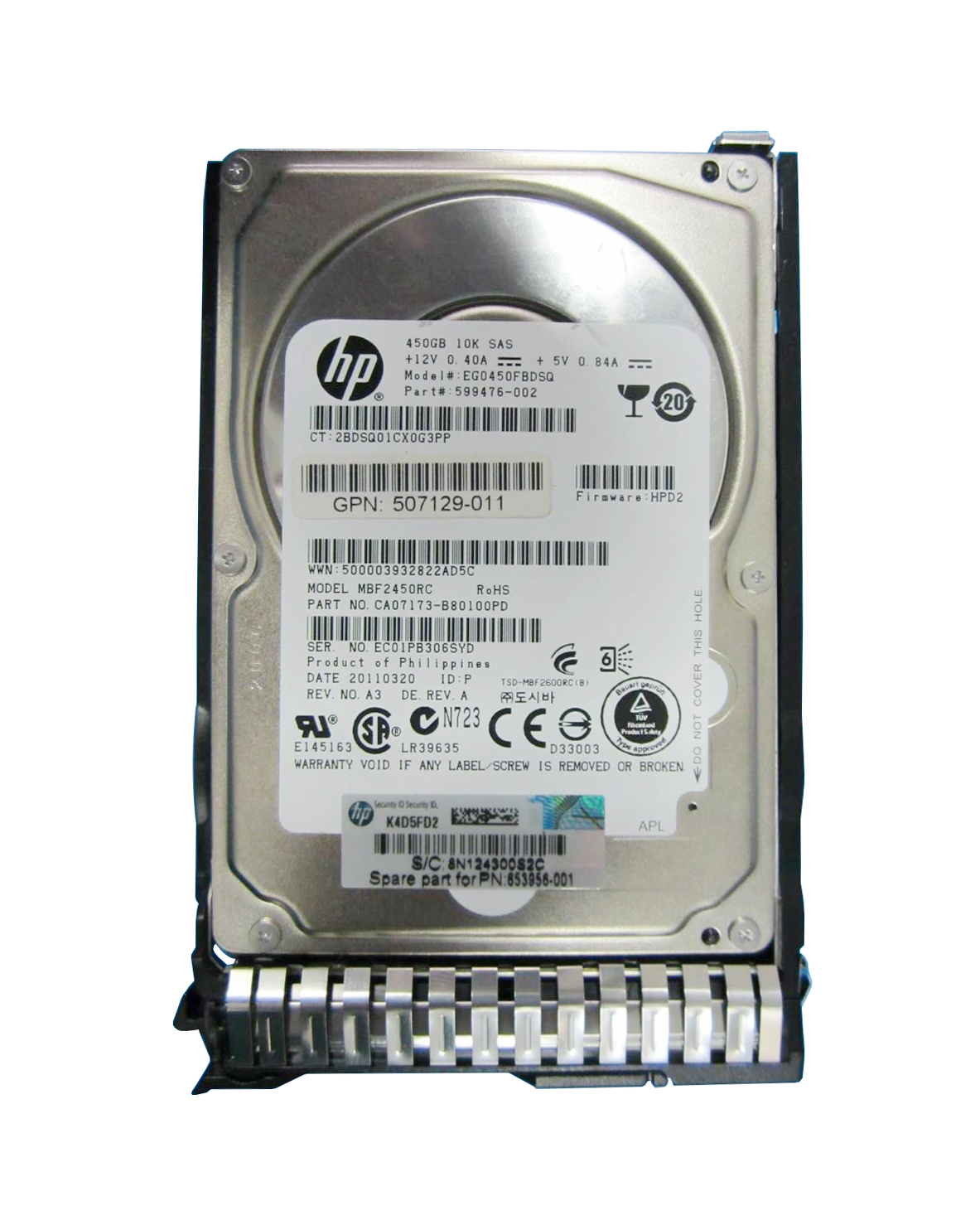 599476002G8 | HP 450GB 10000RPM SAS 6GB/s 2.5-inch Hot Swappable Dual-Port Hard Drive