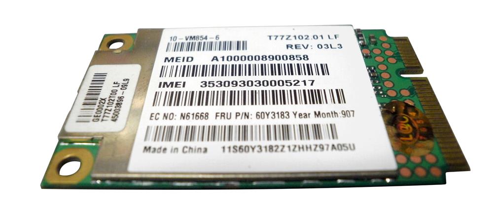 60Y3183 | IBM / Lenovo Wireless 3G WWAN Mobile Broadband Card for ThinkPad X100E / X201 / X201I / T410 / T410I / T510 / W510 / Gobi 2000