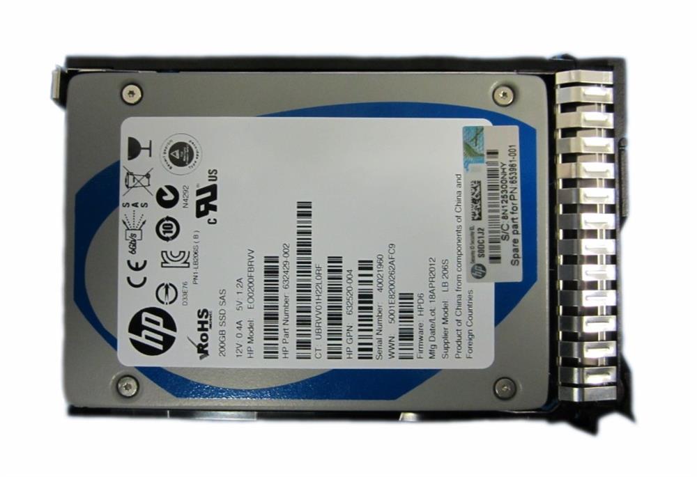 632429-002 | HP 200GB Single-Level Cell SAS 6GB/s Hot-Pluggable 2.5-inch Enterprise Solid State Drive