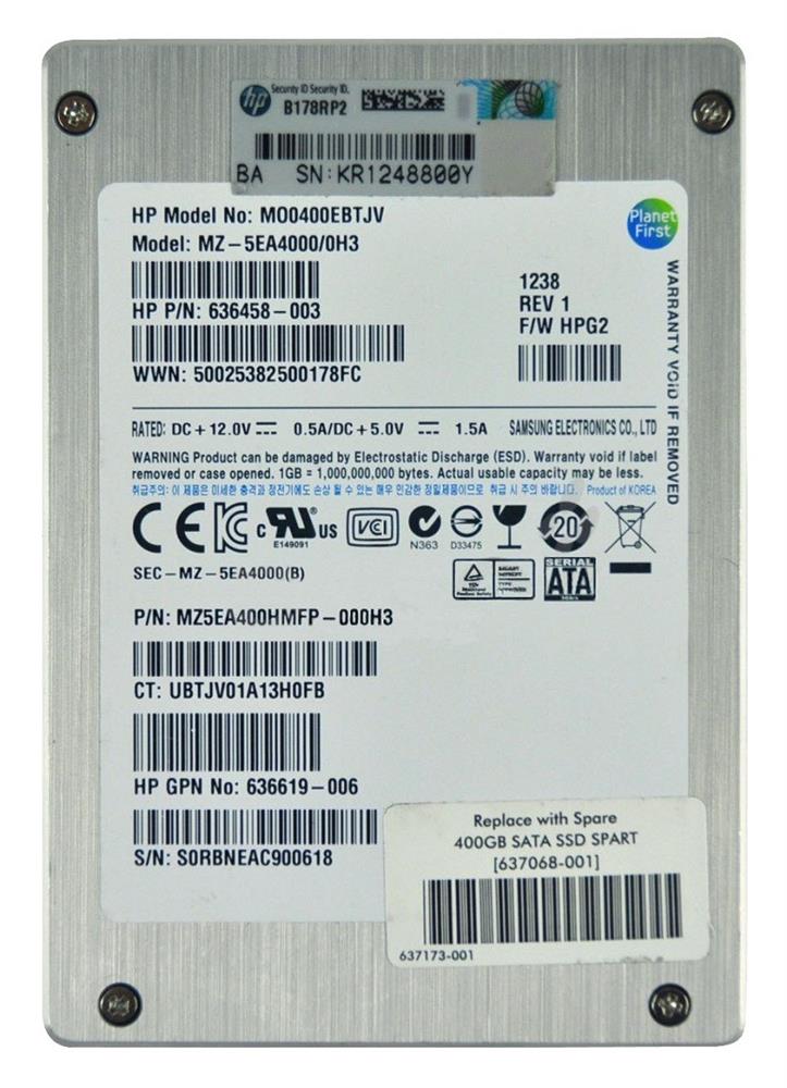 637173-001 | HP 400GB SATA 3Gb/s 2.5-inch MLC Solid State Drive