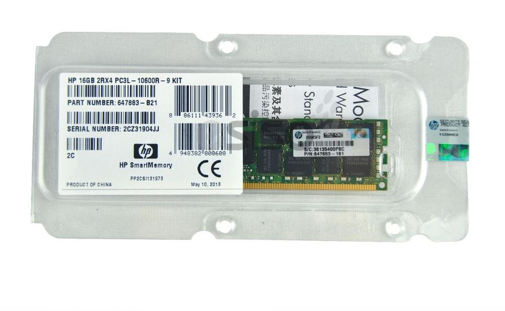 647883-S21 | HP 16GB (1X16GB) 1333MHz PC3-10600 CL9 ECC Registered Dual Rank Low-power DDR3 SDRAM DIMM Memory for ProLiant Server DL385P Gen.8 Series