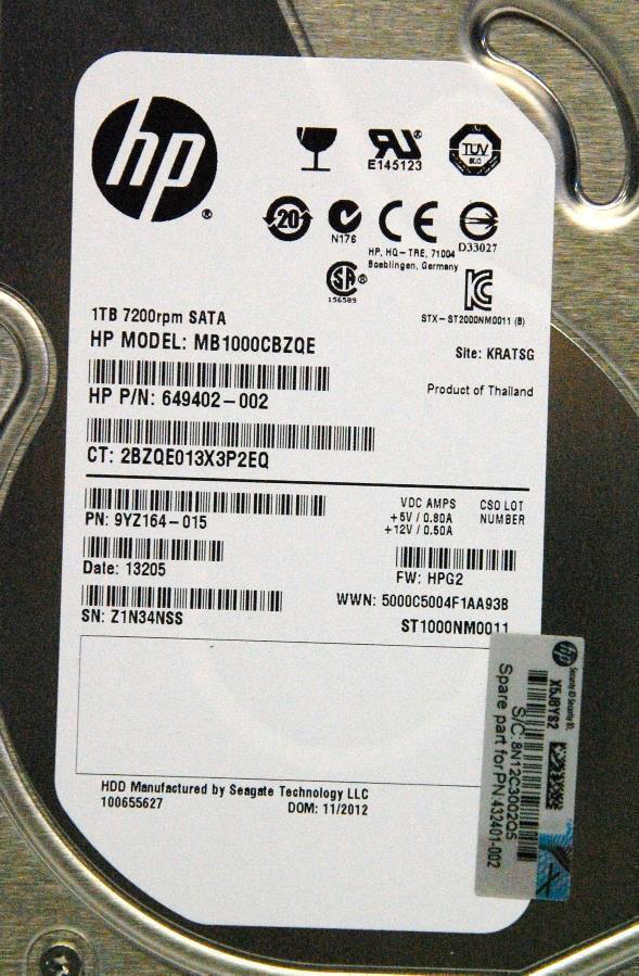 649402-002 | HP 1TB 7200RPM SATA 3.5-inch Hot-pluggable Hard Drive