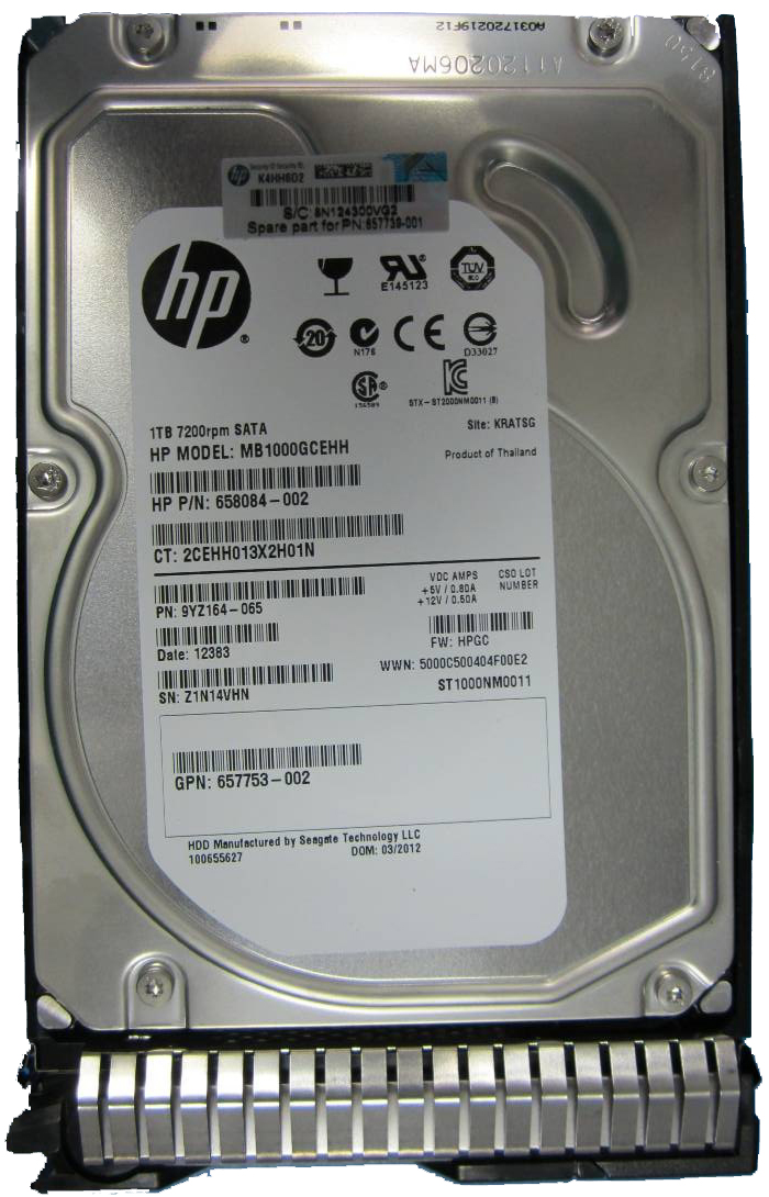 657749-001 | HPE 1TB 7200RPM SATA 6Gb/s LFF 3.5-inch SC Midline Hard Drive with Tray for Gen. 8 Server Series