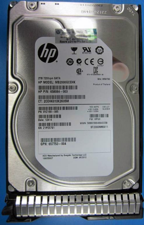 658084-003 | HPE 2TB 7200RPM SATA 6Gb/s 3.5-inch LFF SC Midline Hot-pluggable Hard Drive with Tray for Proliant Gen. 8 and 9 Servers