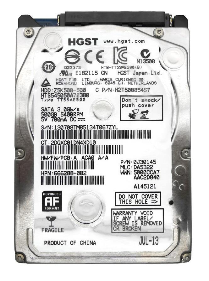 666288-002 | HP 500GB 54000RPM SATA 3GB/s 8MB Cache 2.5-inch Hard Drive