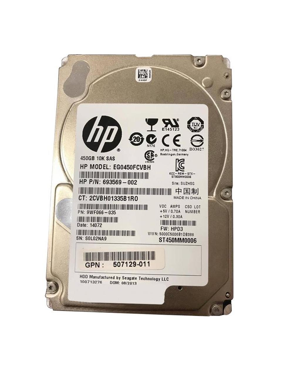 693569-002 | HP 450GB 10000RPM SAS Gbps 2.5 16MB Cache Hot Swap Hard Drive