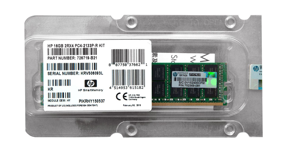 726719-128 | HP 128GB (8X16GB) 2133MHz PC4-17000 CL15 Dual Rank ECC Registered Low-voltage DDR4 SDRAM 288-Pin DIMM HP Memory Kit