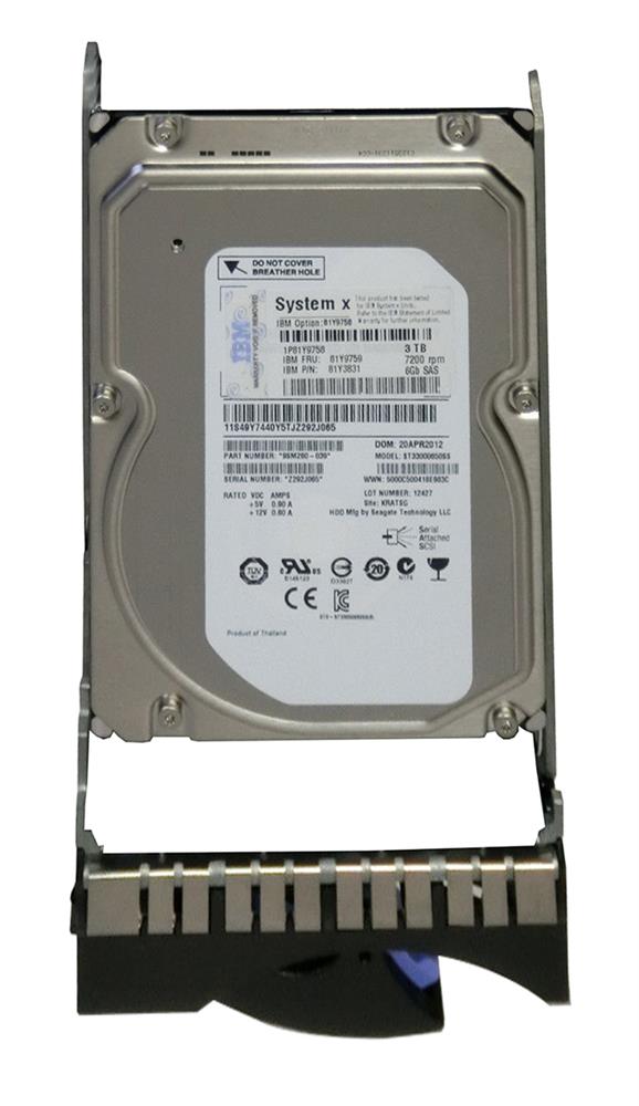 81Y3831 | IBM 3TB 7200RPM SAS 6Gb/s 3.5-inch Hot-pluggable Nearline Hard Drive with Tray for System x